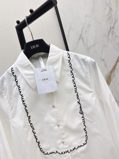 Dior Embroidered Contrast-Trim Shirt in White