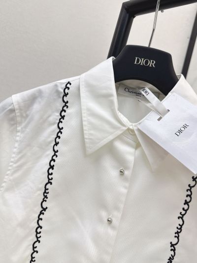 Dior Embroidered Contrast-Trim Shirt in White