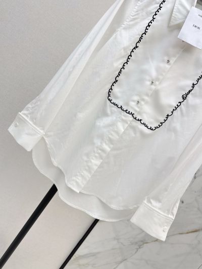 Dior Embroidered Contrast-Trim Shirt in White