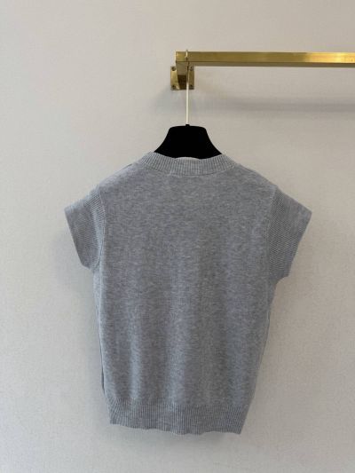 Dior Embroidered Crew Neck Knit Top in Grey