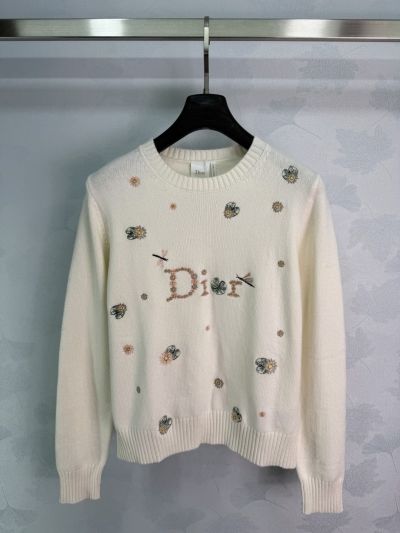 Dior Embroidered Floral Sweater in White