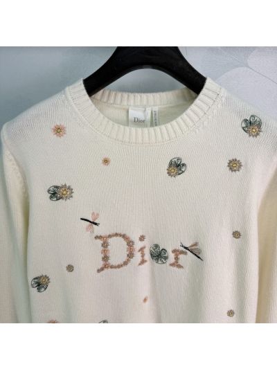 Dior Embroidered Floral Sweater in White