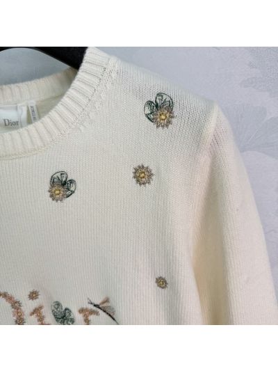 Dior Embroidered Floral Sweater in White