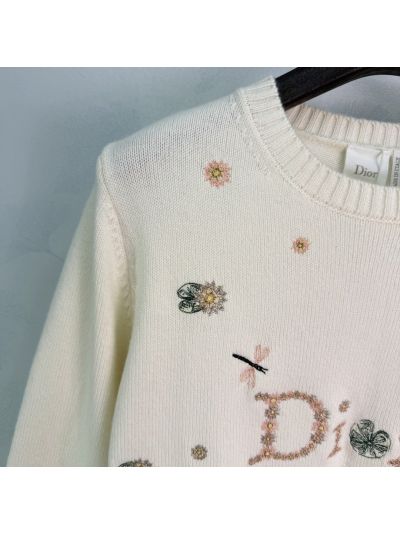 Dior Embroidered Floral Sweater in White