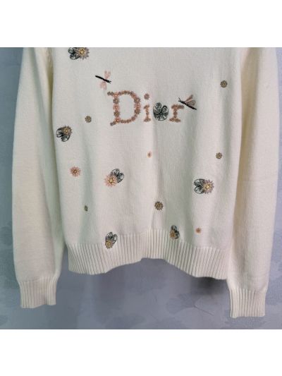 Dior Embroidered Floral Sweater in White