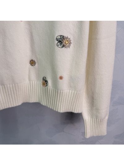 Dior Embroidered Floral Sweater in White