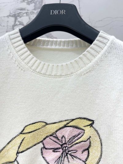 Dior Embroidered Long Sleeve Knit Top in White