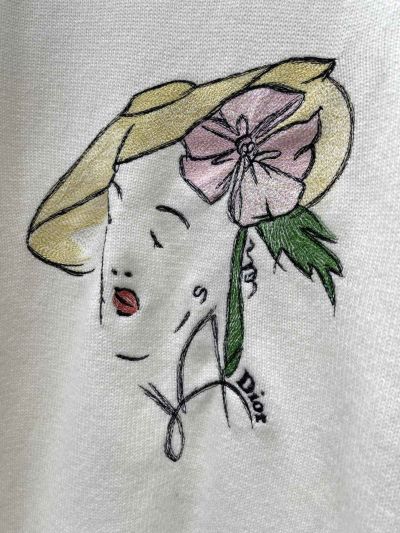 Dior Embroidered Long Sleeve Knit Top in White