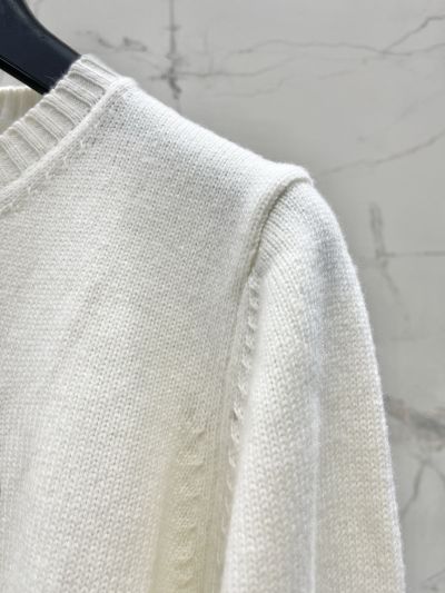 Dior Embroidered Long Sleeve Knit Top in White