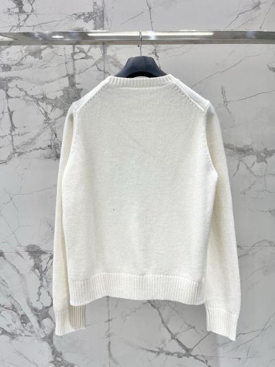 Dior Embroidered Long Sleeve Knit Top in White