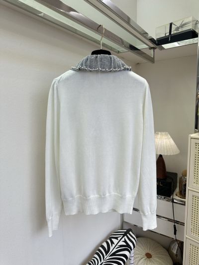 Dior Embroidered Pearl Knit Top in White