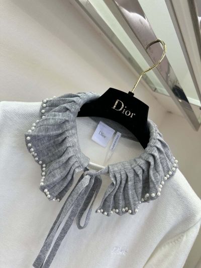 Dior Embroidered Pearl Knit Top in White