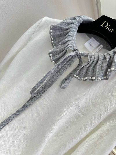 Dior Embroidered Pearl Knit Top in White