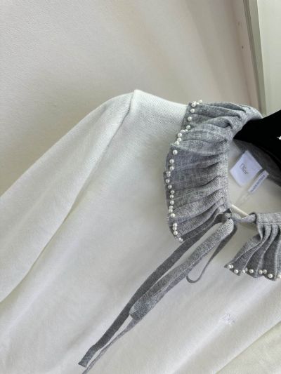 Dior Embroidered Pearl Knit Top in White