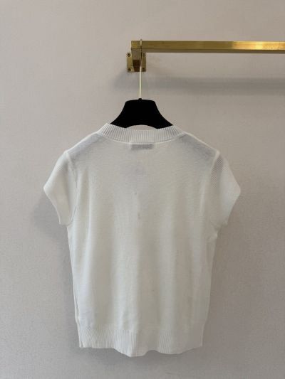 Dior Embroidered Short Sleeve Knit Top in White