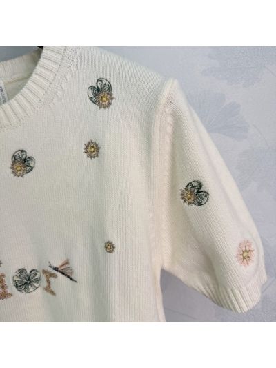 Dior Embroidered Short Sleeve Knit Top in White