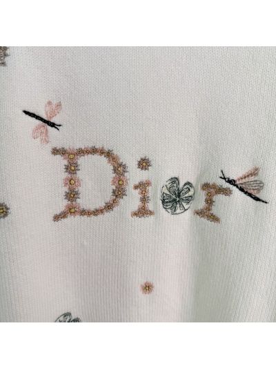 Dior Embroidered Short Sleeve Knit Top in White