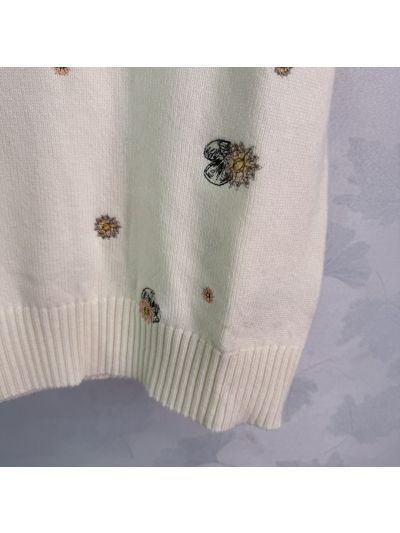 Dior Embroidered Short Sleeve Knit Top in White