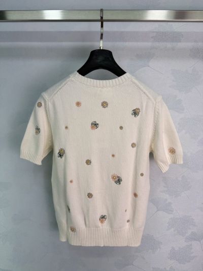 Dior Embroidered Short Sleeve Knit Top in White