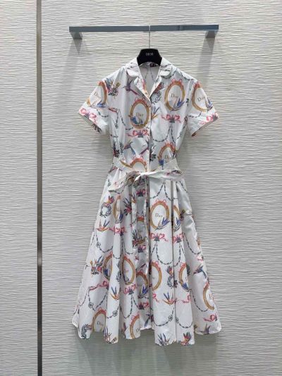 Dior Floral Belted Dress in Multicolor