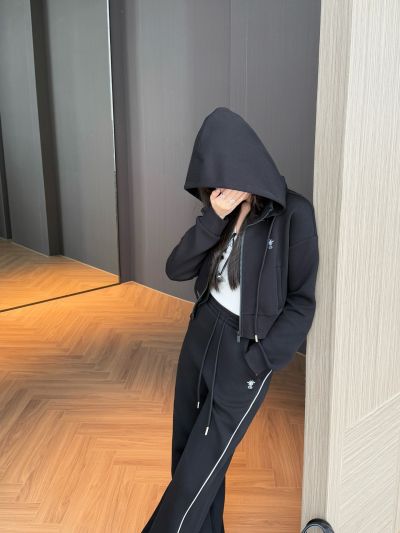 Dior Hooded Contrast-Trim Set in Black