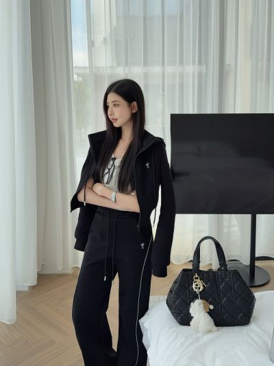 Dior Hooded Contrast-Trim Set in Black