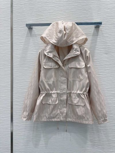 Dior Hooded Drawstring Coat in Beige