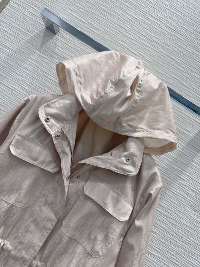 Dior Hooded Drawstring Coat in Beige