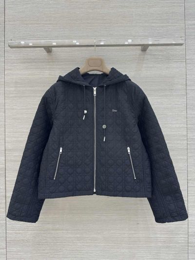 Dior Hooded Plaid Coat in Navy