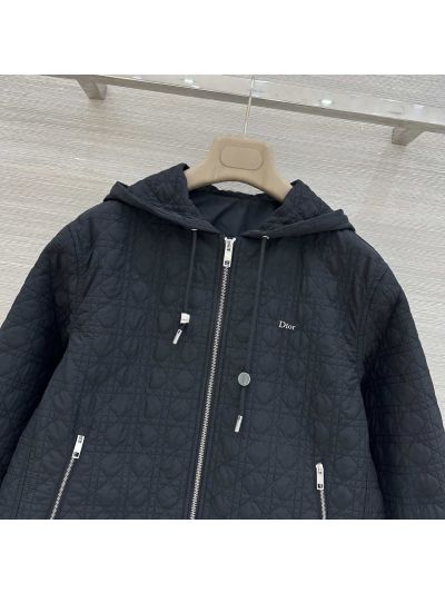 Dior Hooded Plaid Coat in Navy