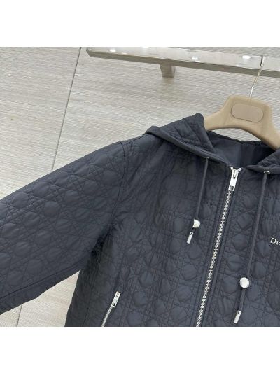 Dior Hooded Plaid Coat in Navy