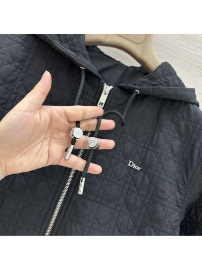 Dior Hooded Plaid Coat in Navy