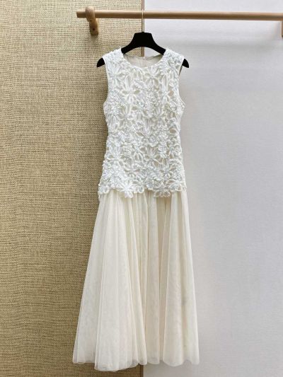Dior Lace A-Line Dress in White