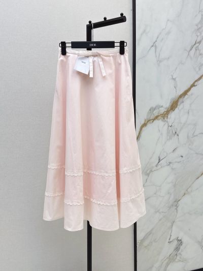 Dior Lace Contrast-Trim Skirt in Pink