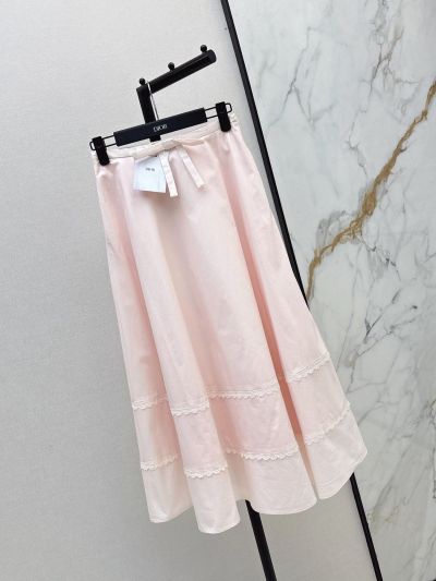 Dior Lace Contrast-Trim Skirt in Pink