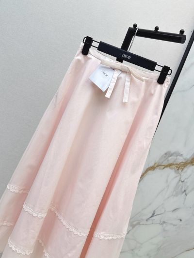 Dior Lace Contrast-Trim Skirt in Pink