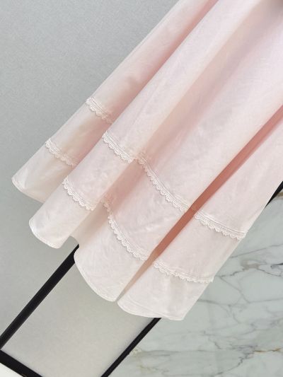 Dior Lace Contrast-Trim Skirt in Pink