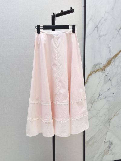Dior Lace Contrast-Trim Skirt in Pink