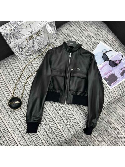 Dior Leather Contrast-Trim Jacket in Black