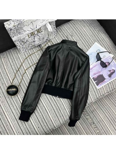 Dior Leather Contrast-Trim Jacket in Black