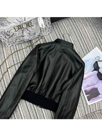 Dior Leather Contrast-Trim Jacket in Black