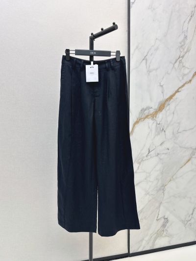 Dior Linen Contrast-Trim Pants in Navy