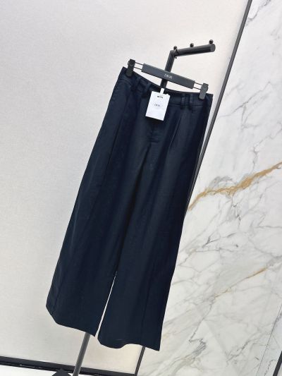 Dior Linen Contrast-Trim Pants in Navy