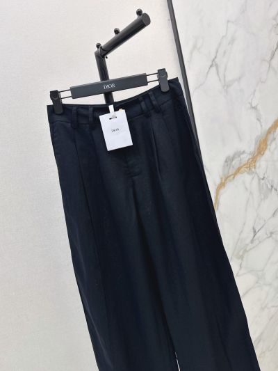 Dior Linen Contrast-Trim Pants in Navy