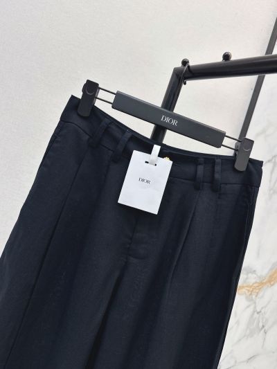 Dior Linen Contrast-Trim Pants in Navy