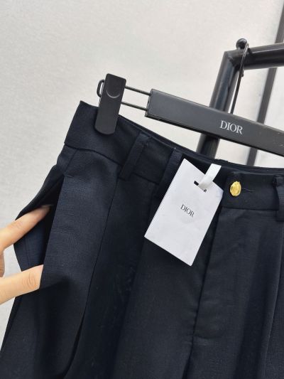 Dior Linen Contrast-Trim Pants in Navy