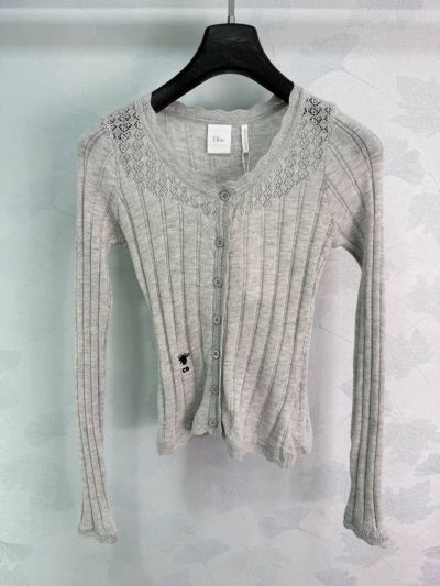 Dior Long Sleeve Embroidered Cardigan in Cream
