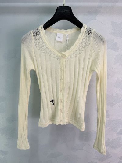 Dior Long Sleeve Embroidered Cardigan in Cream