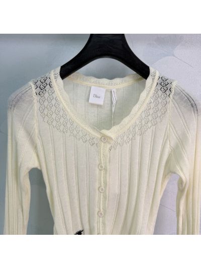 Dior Long Sleeve Embroidered Cardigan in Cream