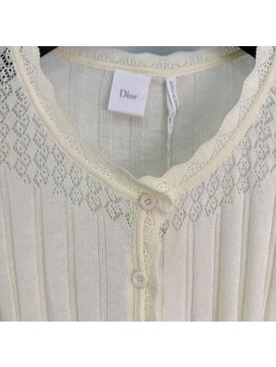Dior Long Sleeve Embroidered Cardigan in Cream
